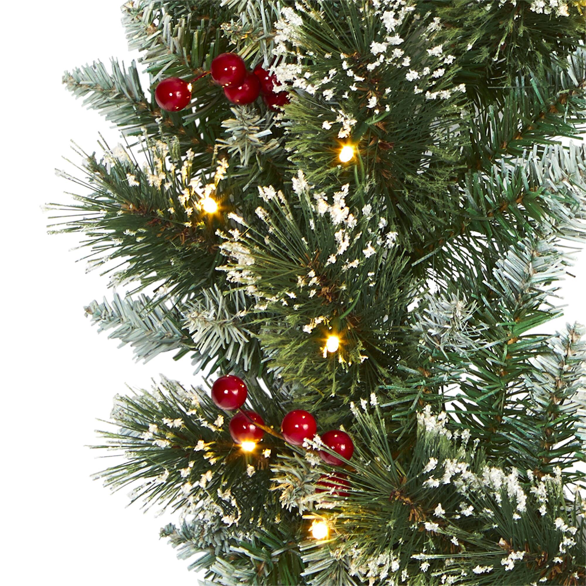 24" LED Frosted Swiss Pine & Berry Artificial Wreath